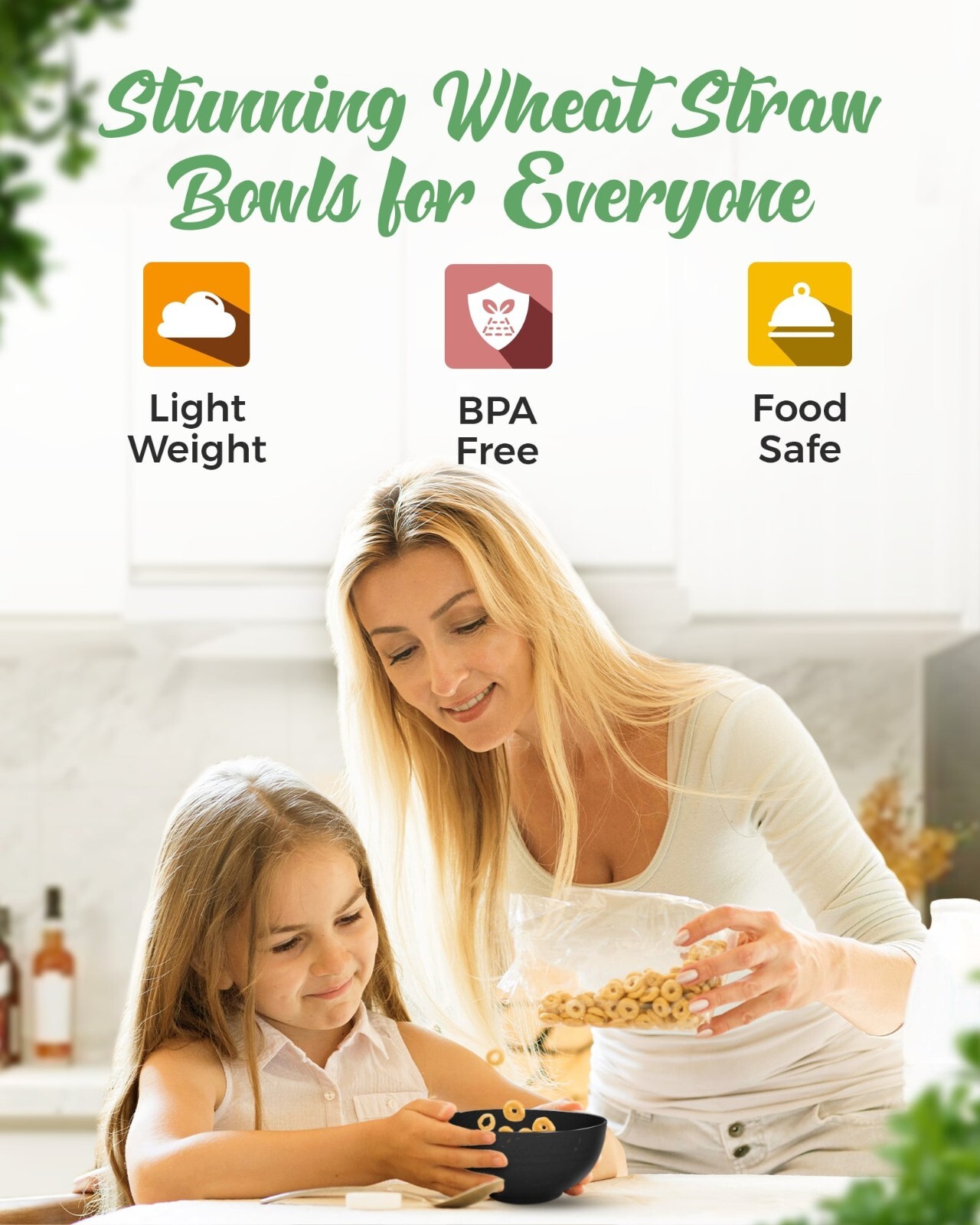 Wheat Straw Bowls Set of 4 Unbreakable Plastic Dishes Dinner Microwave Safe