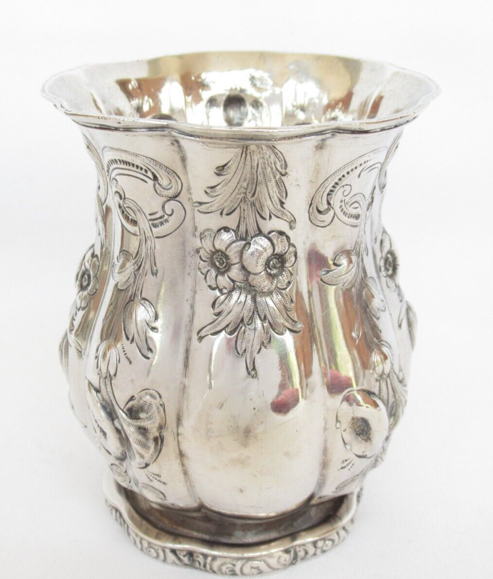 Antique Seymour Hoyt, New York American Repousse Coin Silver Beaker Cup 1855