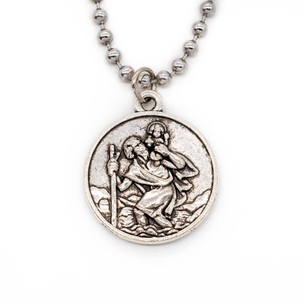 Double Sided St Michael & St Christopher Devotional Saint Medal Pendant Necklace