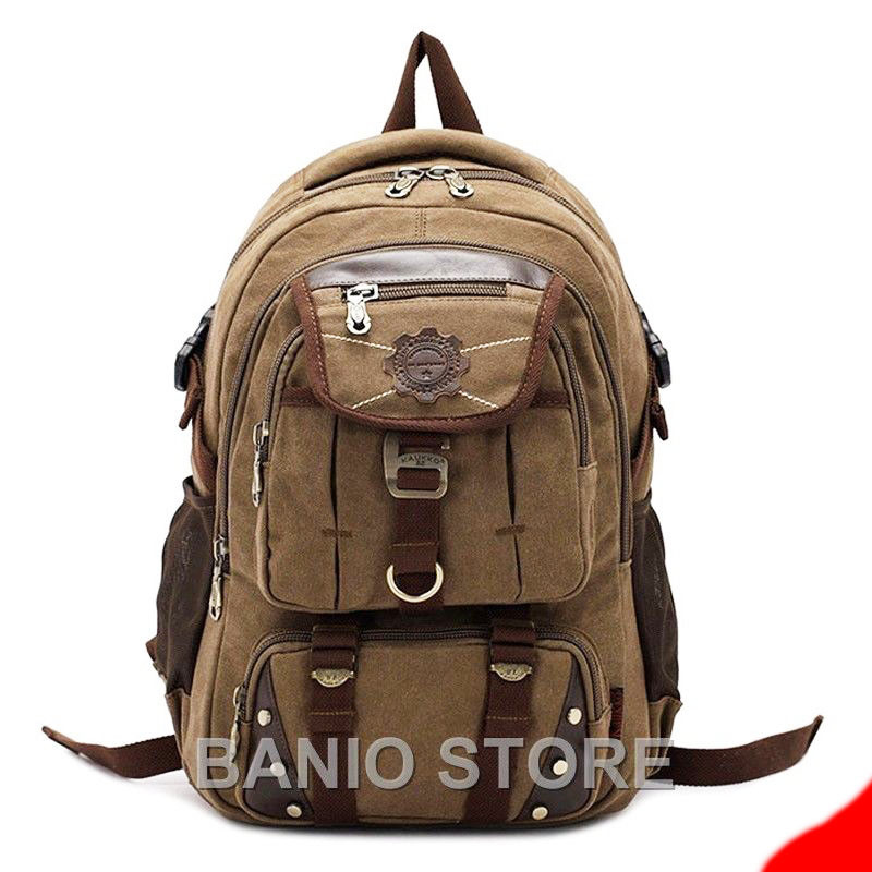 KAUKKO Men Canvas Backpack Rucksack Bag Camping Travel School Satchel Outdoor