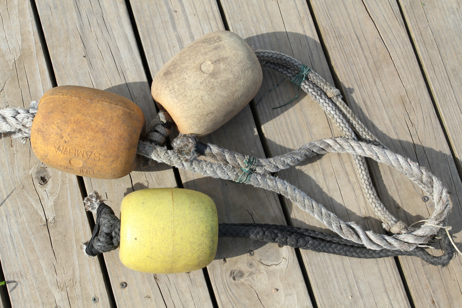 BOUYS ON A ROPE, Costal Wall Decor, 3 Single Floats, Boaters Decor, LTS - 22