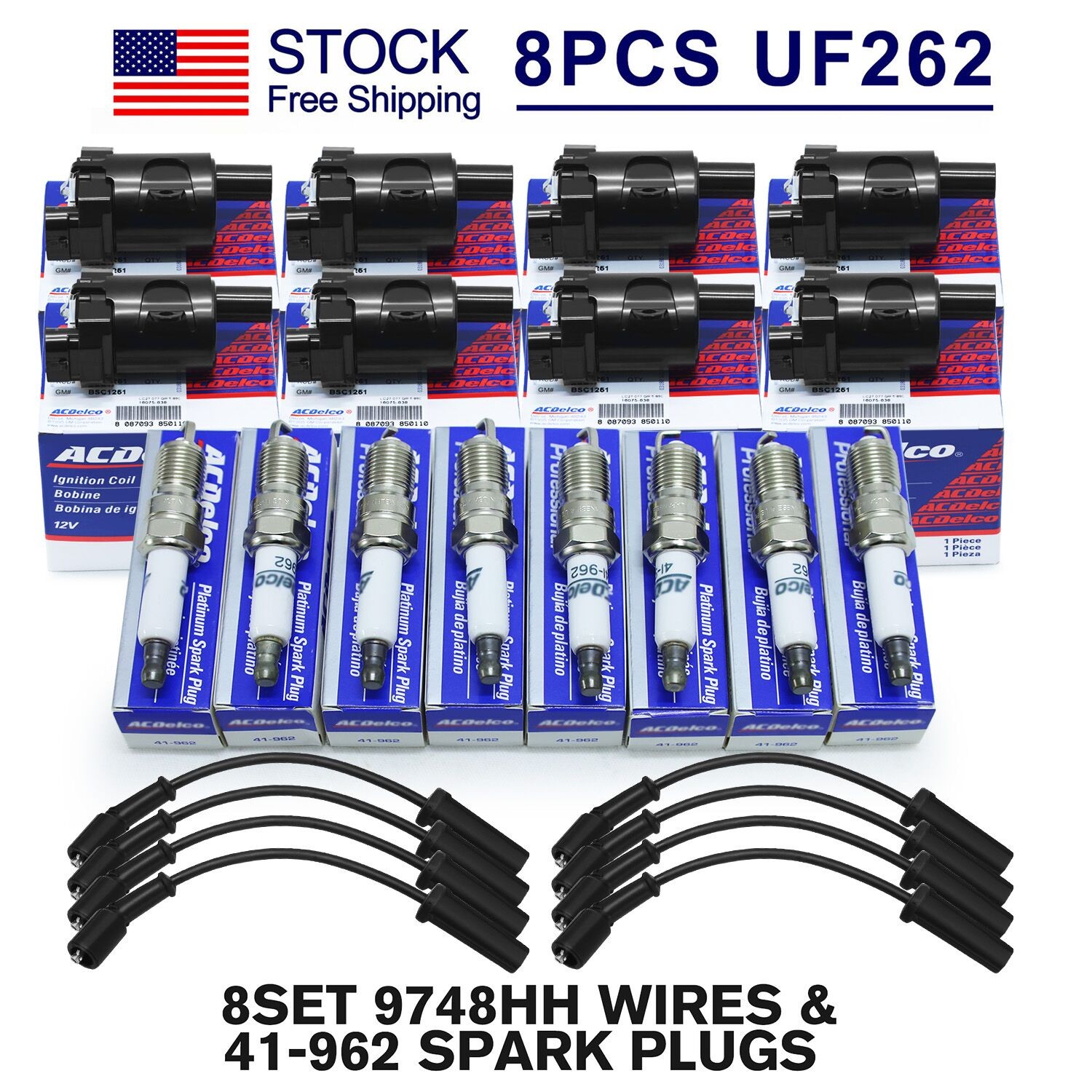 UF262 8PC Ignition Coil & Spark Plug Wires For Chevy Silverado 1500 2500 GMC US￥