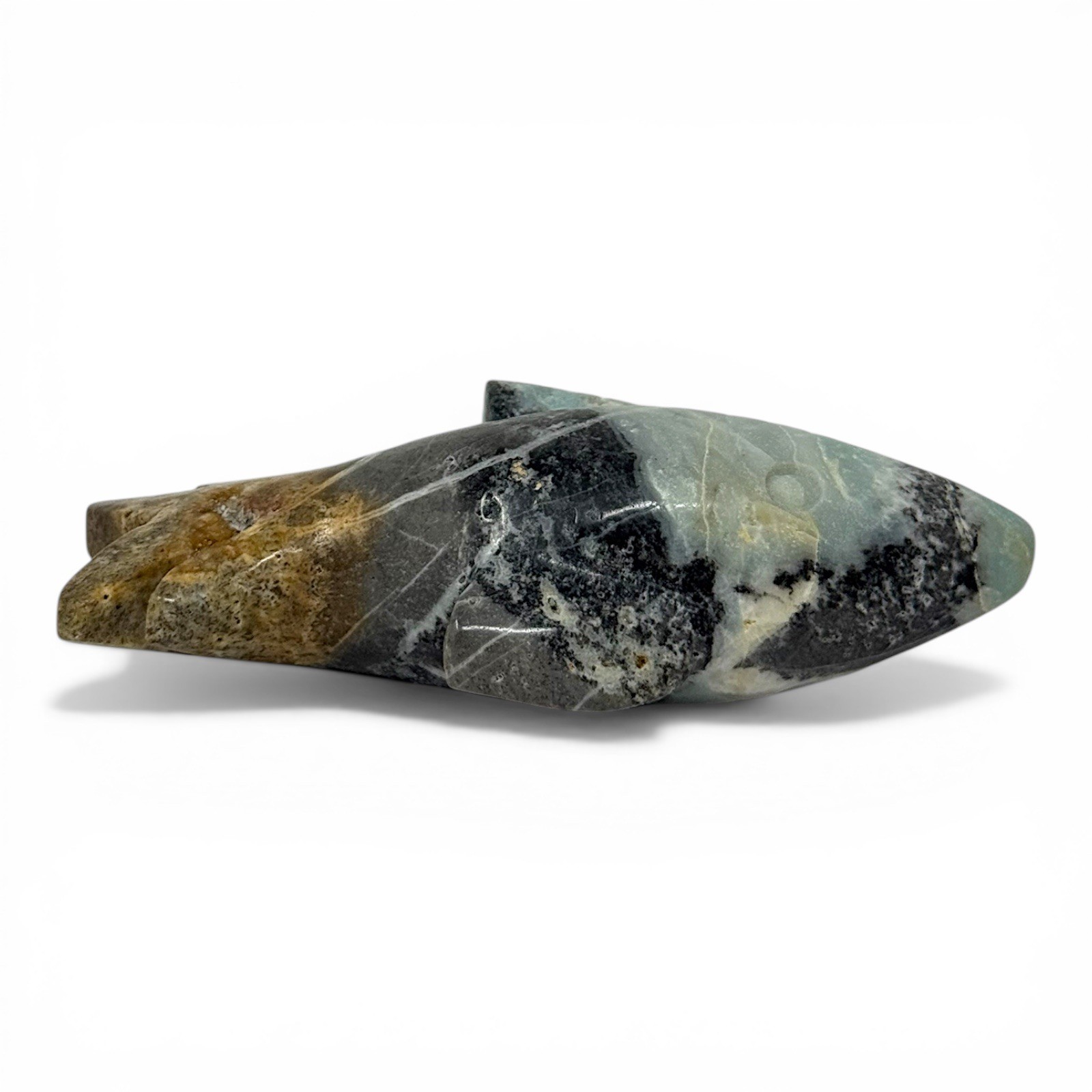 Caribbean Calcite Stone Shark Sculpture Carved Crystal Art Decor 450grams