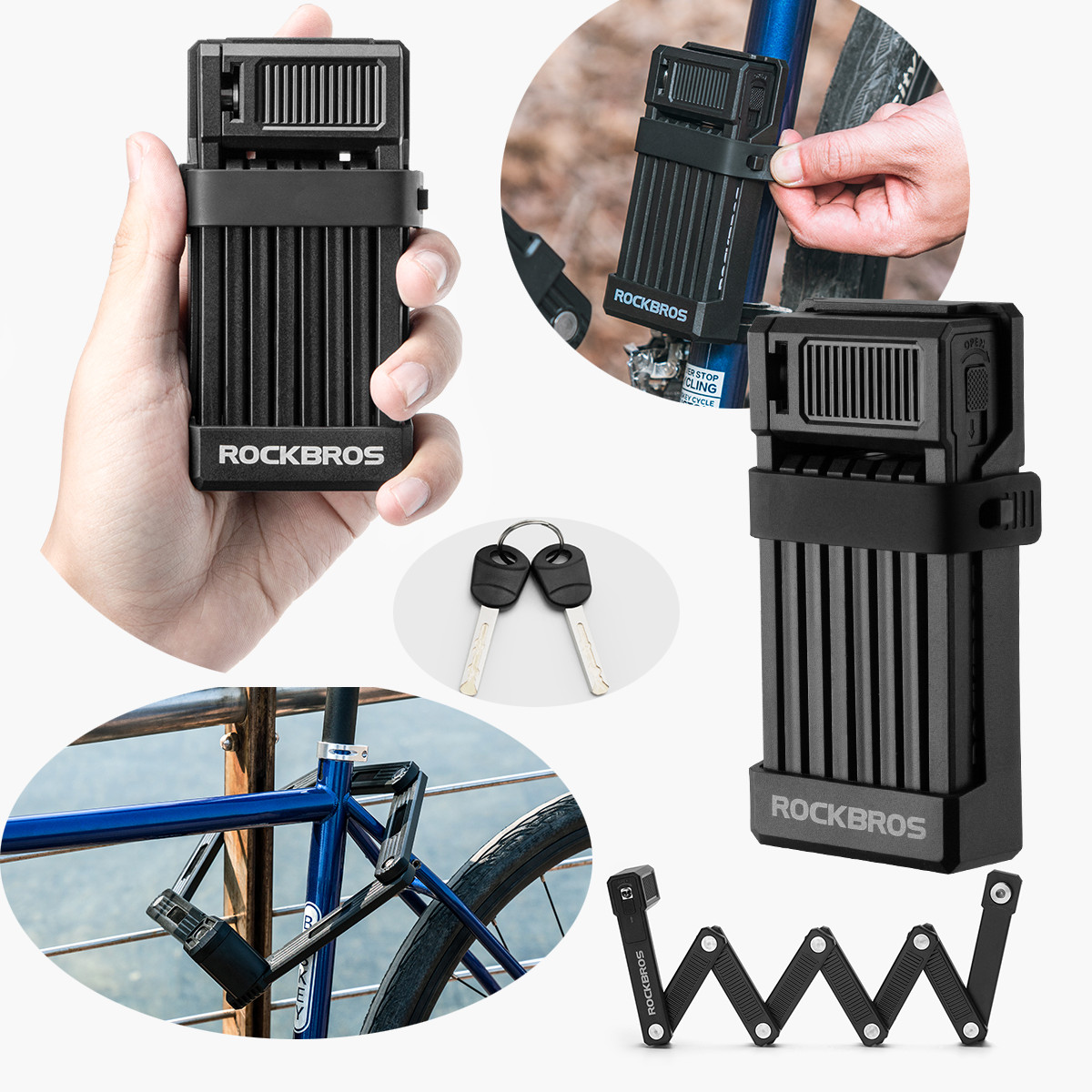 ROCKBROS Motorcycle Bike Lock Folding Anti-theft Portable Key MTB Road Antirust