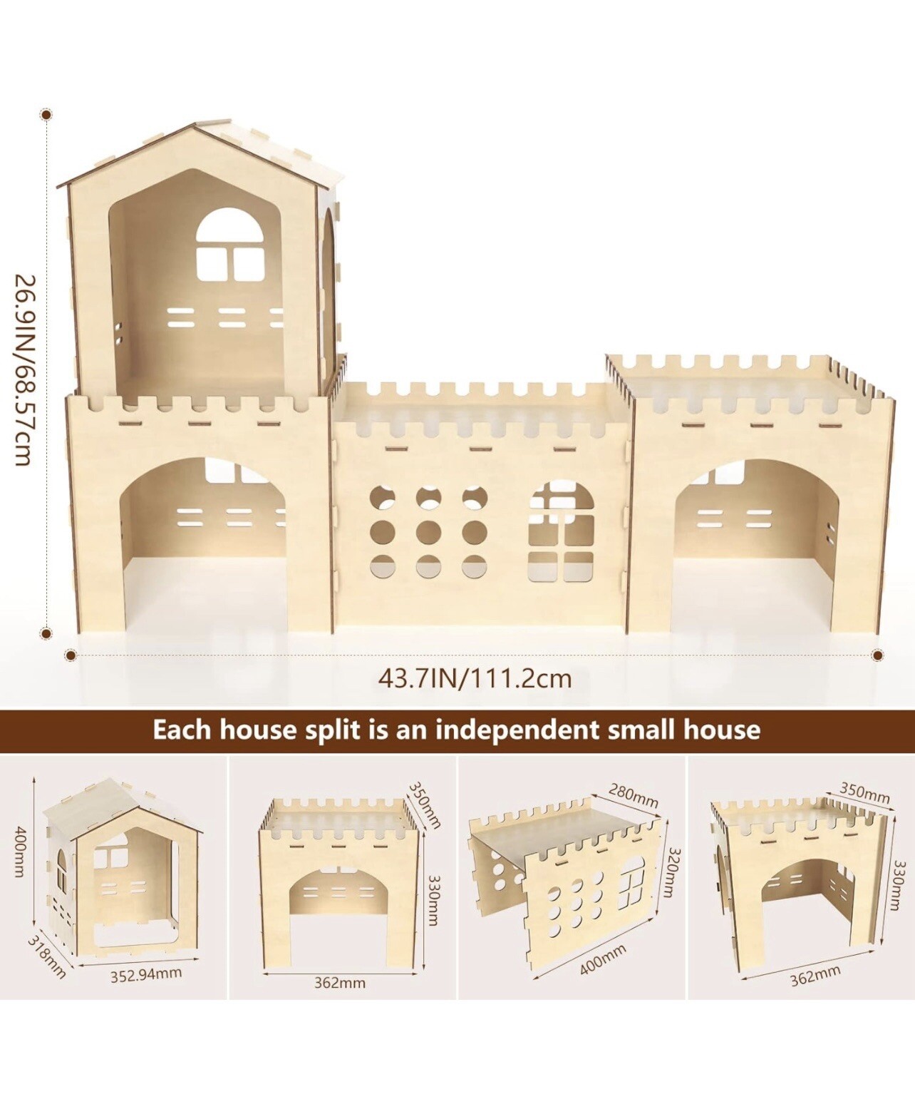 Large Rabbit Hideout, Wooden Rabbit Castle Bunny for Hamsters , guinea pig