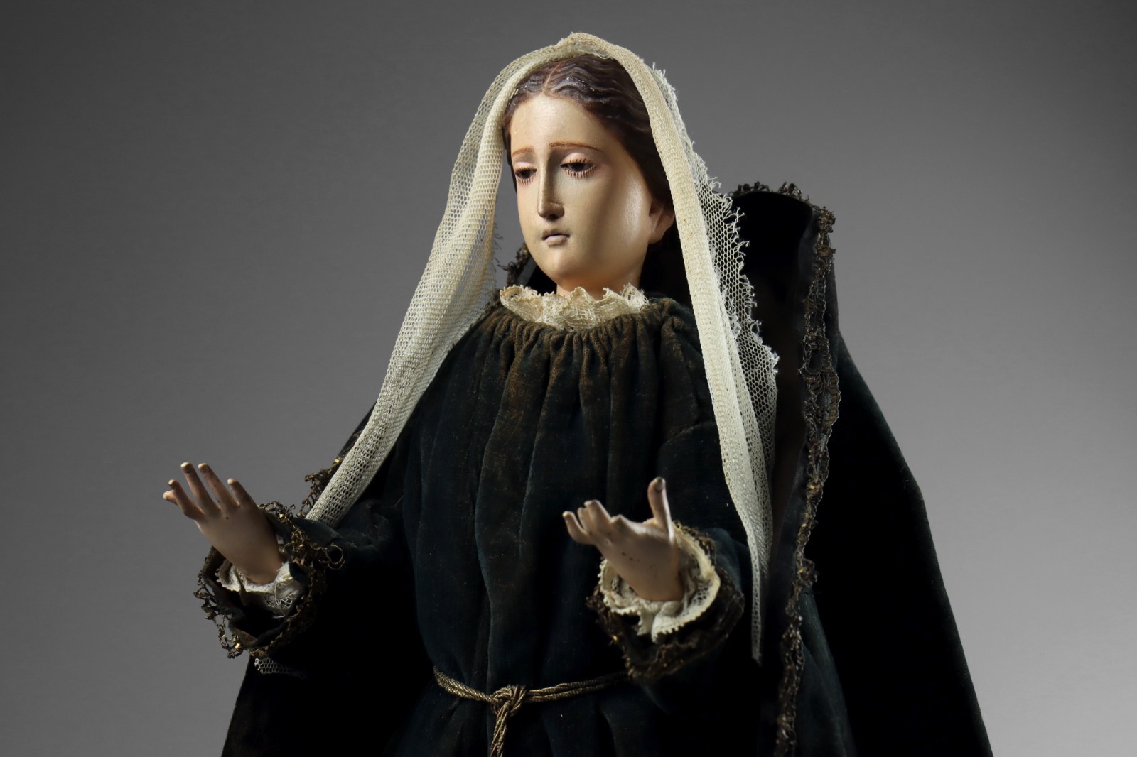 Antique 19th C Carved Wood Polychrome Santos Virgin Mary Madonna Lady of Sorrows