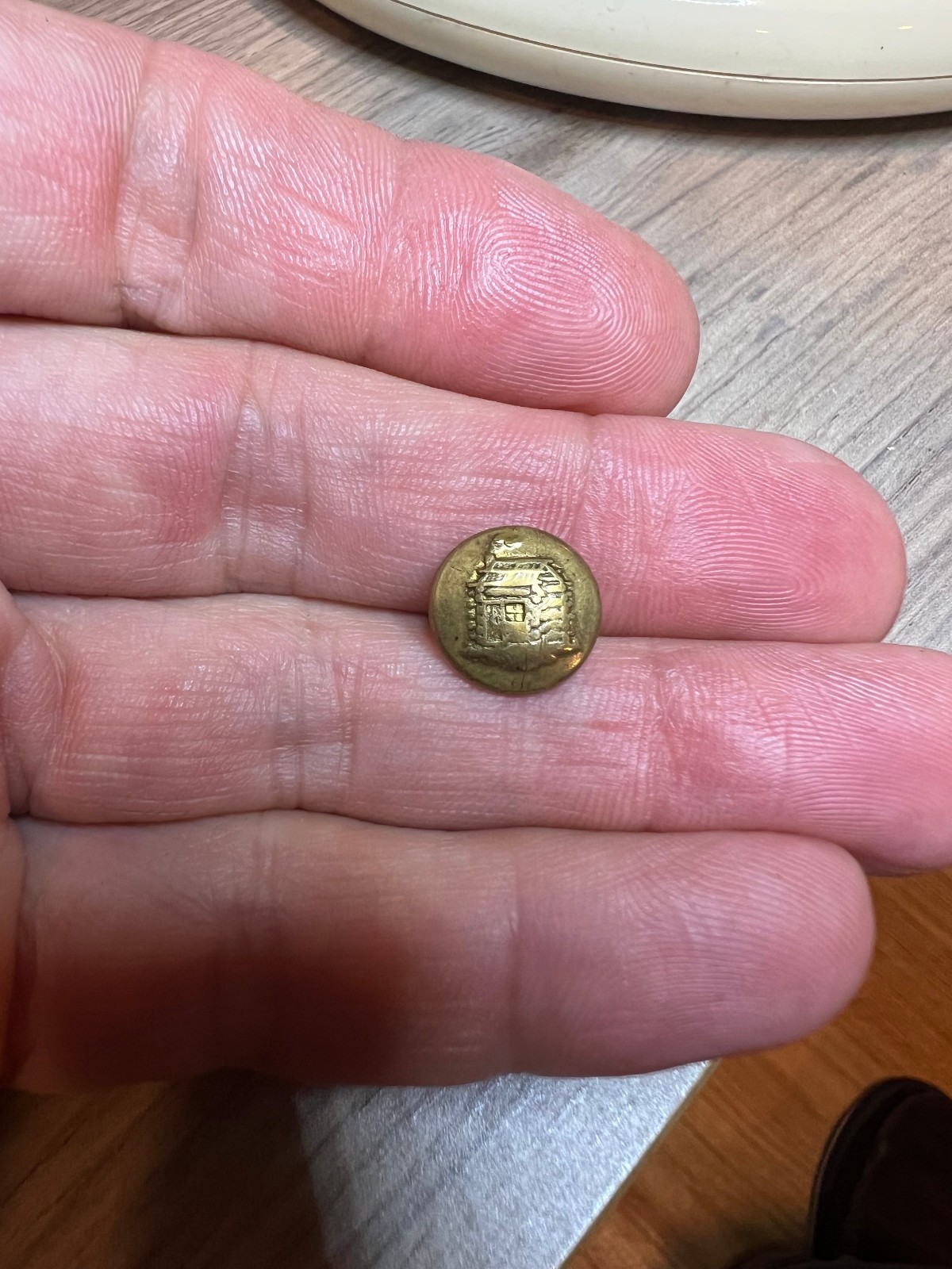 Scarce 1-Piece Log Cabin 1840 Harrison Presidential Campaign Vest Button