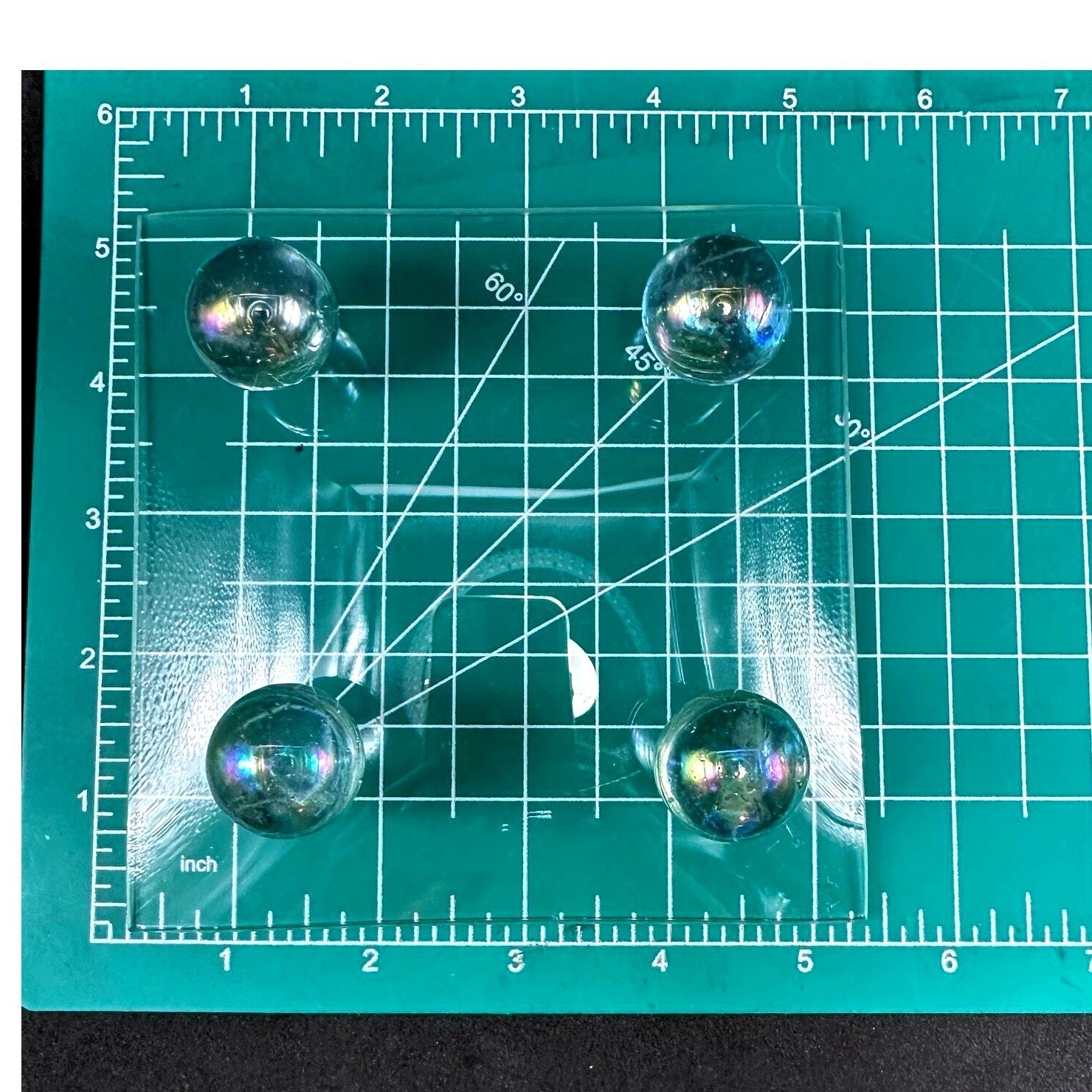 Glass Square Tray with Four Iridescent Orb Feet Decorative Display Stand