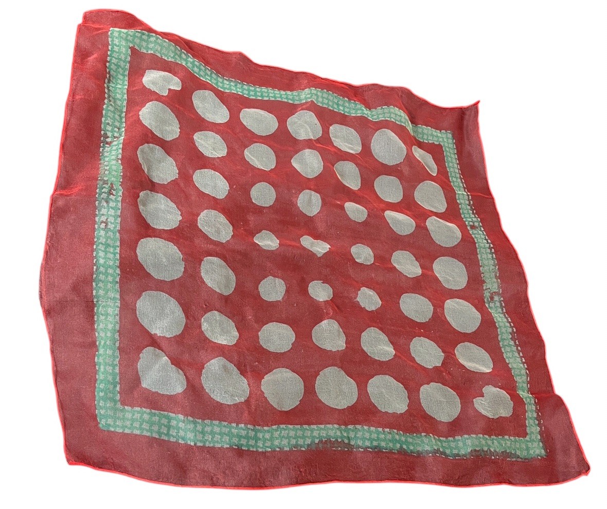 Vtg Sheer Chiffon Nylon SCARF Red Green White Polka Dots Scarf MCM 26” Sq