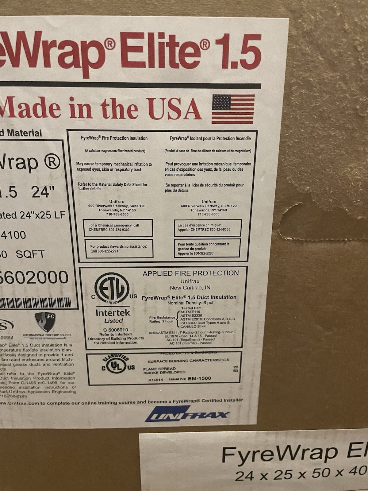 FyreWrap Elite 1.5 Grease Duct insulation (quantity discount avail.) 25' x 2'