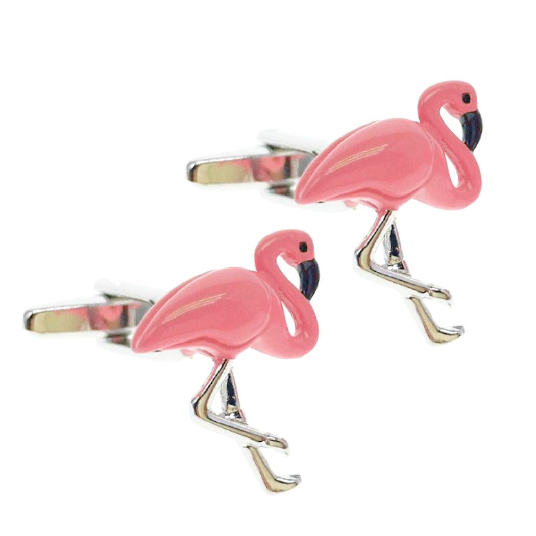 FLAMINGO CUFFLINKS Pink Tropical Bird Rich Color Wedding Groom Best Man GIFT BAG