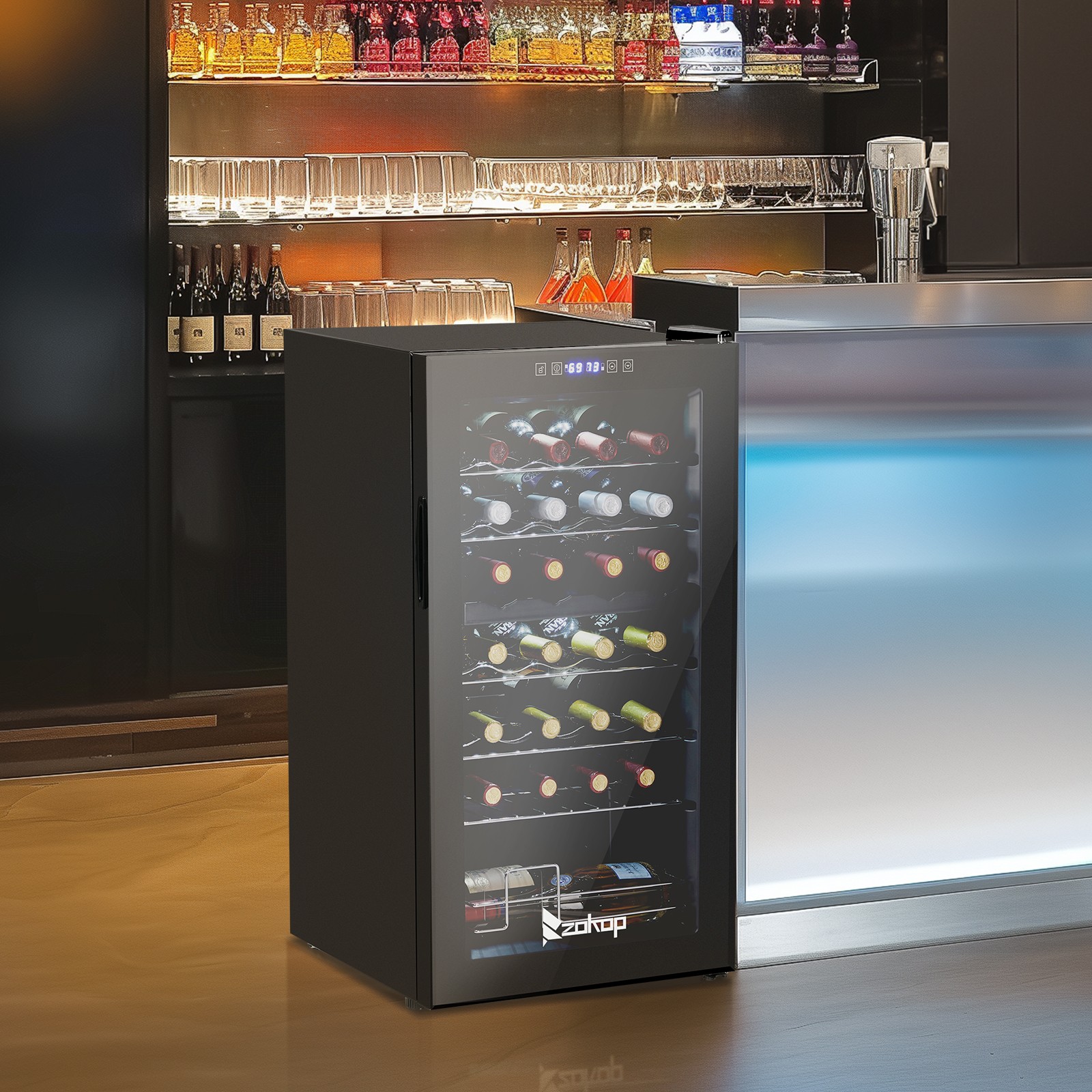 28 Bottle Wine Fridge Freestanding Compressor Wine Cooler Refrigerator, Beverage