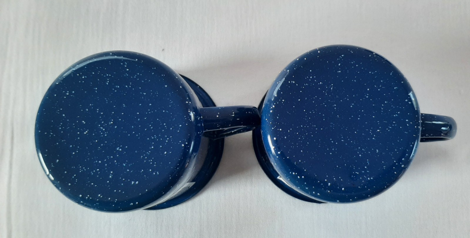 Coleman Blue Speckled Enamelware Camping Mugs Set of 2 Cups, plus a green mug