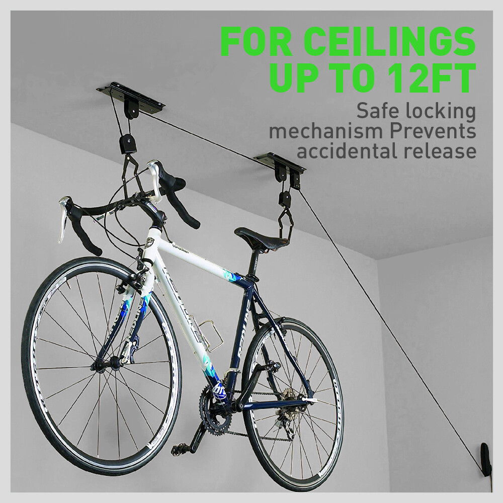 2-Pack Bike Lift Hoist Bicycle Lift Ceiling Mounted Garage Hanger Pulley Rack