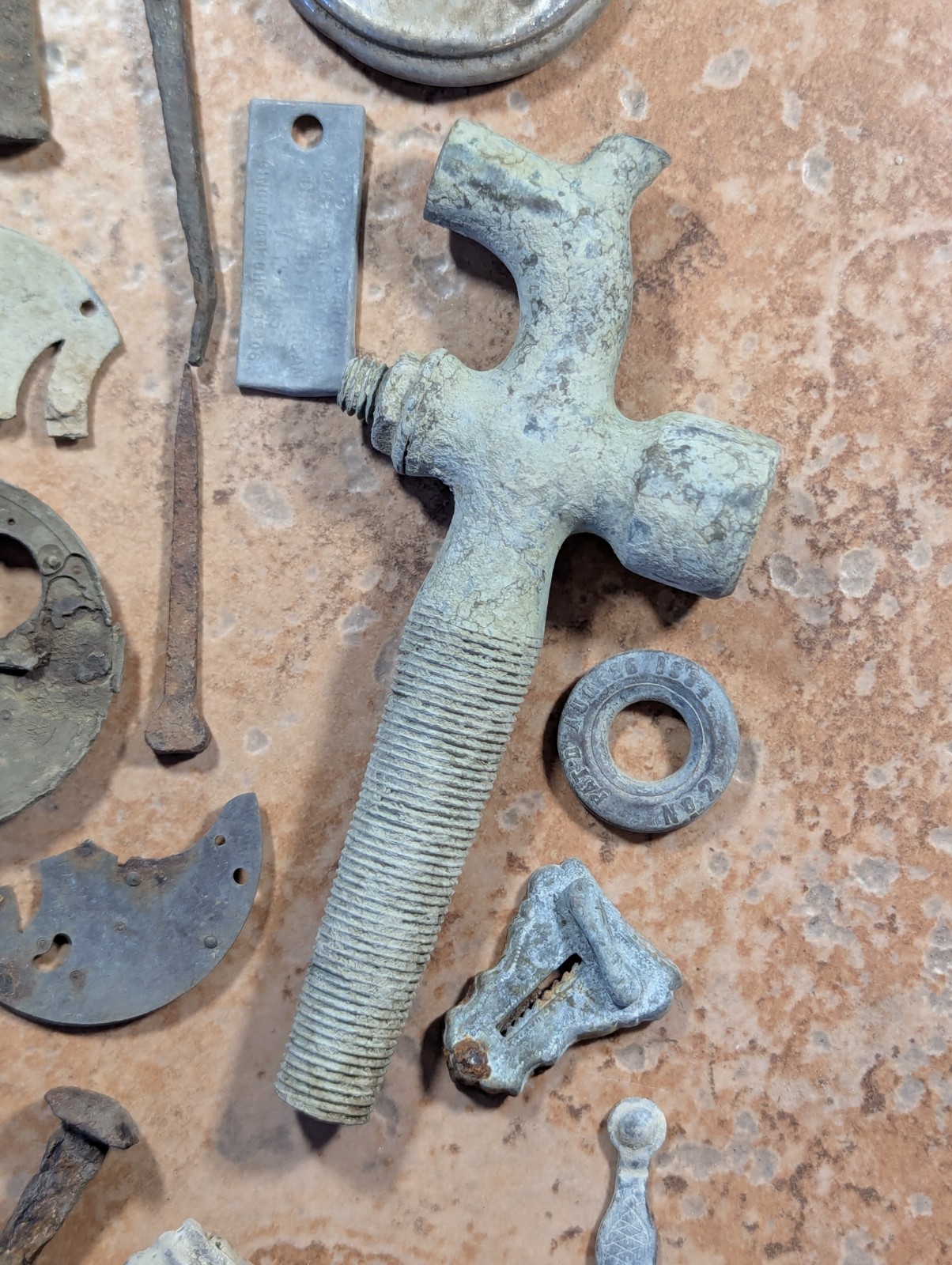 Dug Relics Vintage Iron Axle Grease Tin Door Knob Barrel Spigot Brass Ruler