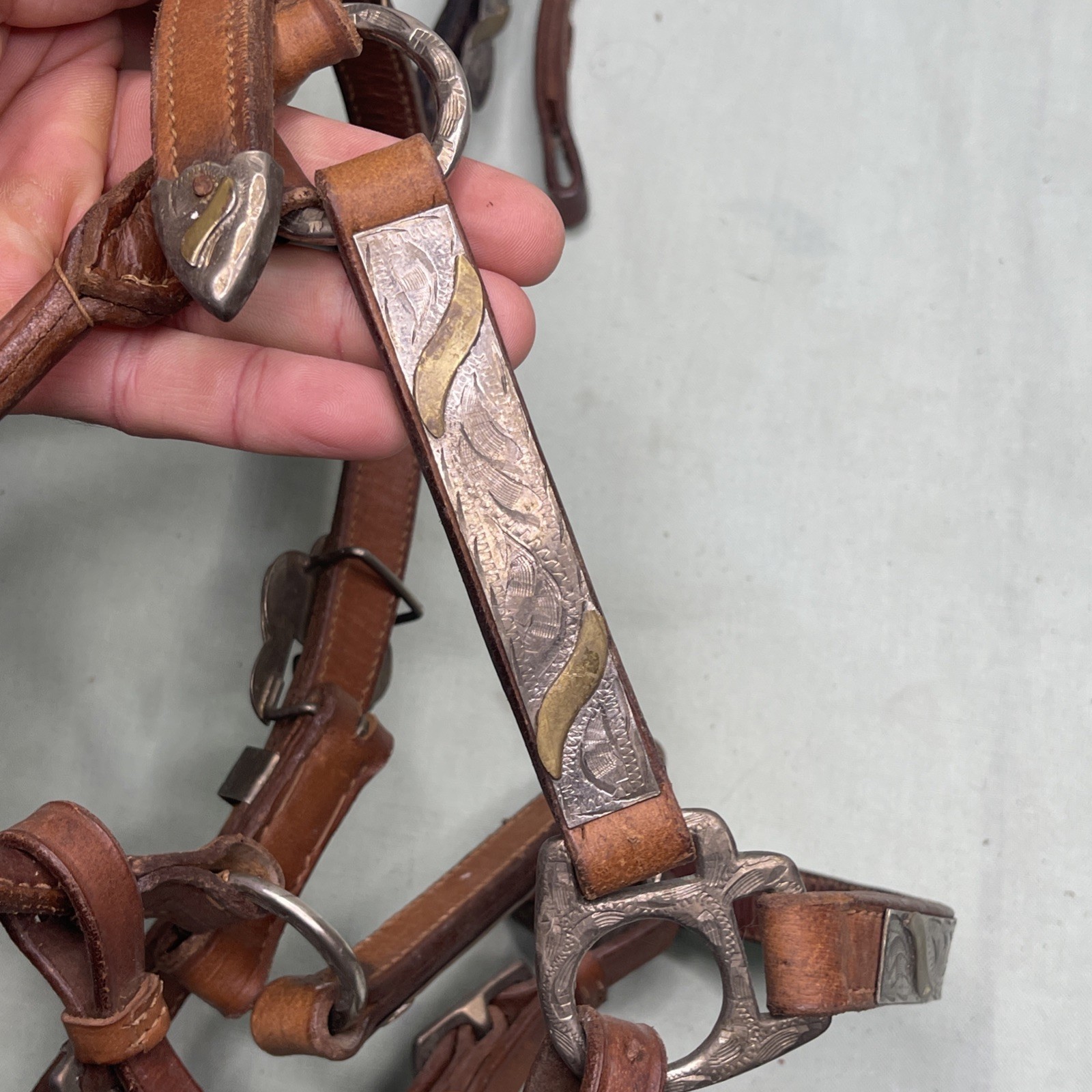 Vintage Western Silver Overlay Headstalls Lot 4 Engraved Horse Bridles Tack