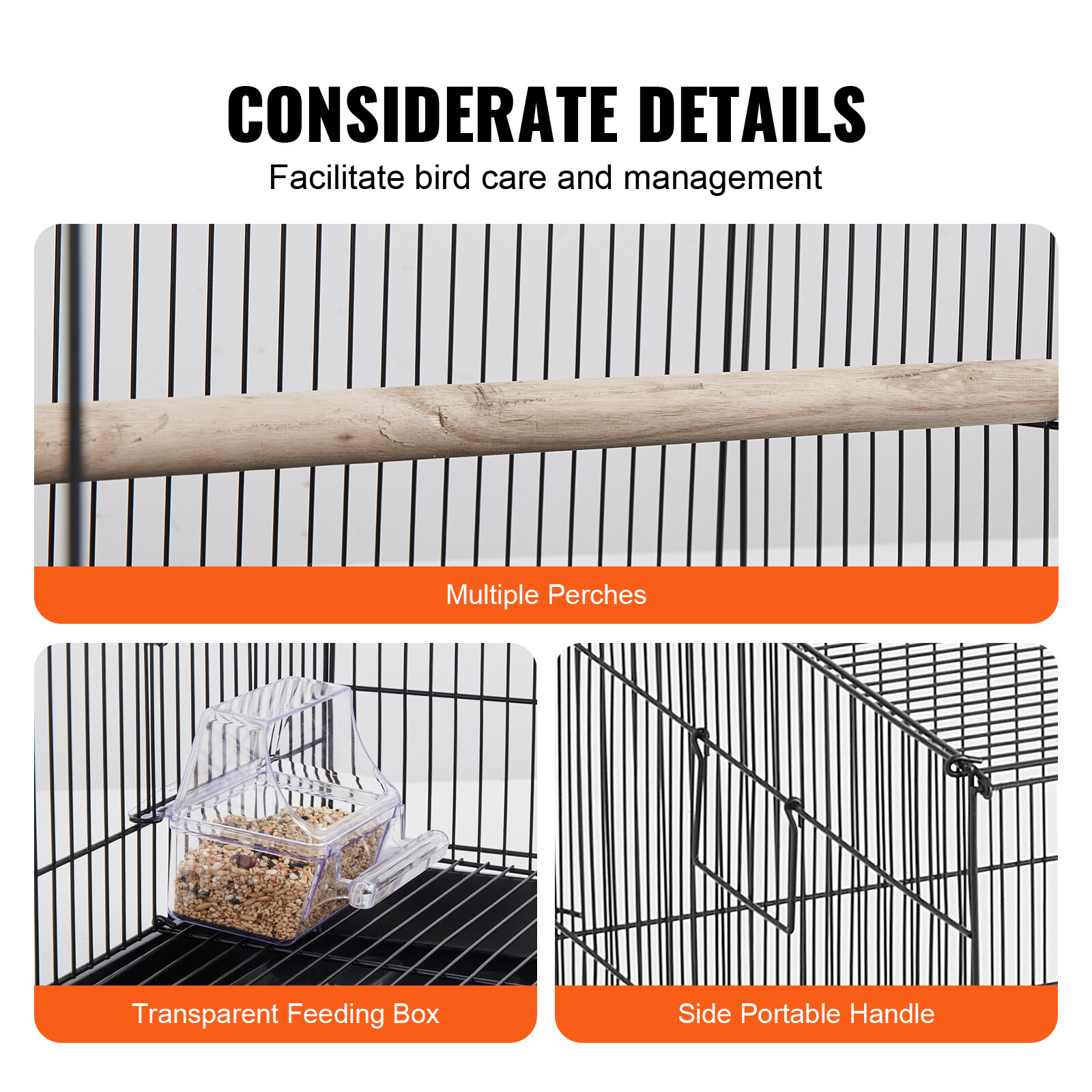 VEVOR 30 inch Bird Cage Metal Large Parakeet Cages for Cockatiels Small Parrot