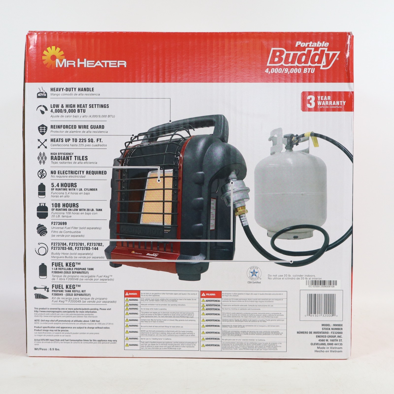 Mr Heater Buddy Heater MH9BX Portable Propane Heater 4000-9000 BTU Red/Black NEW