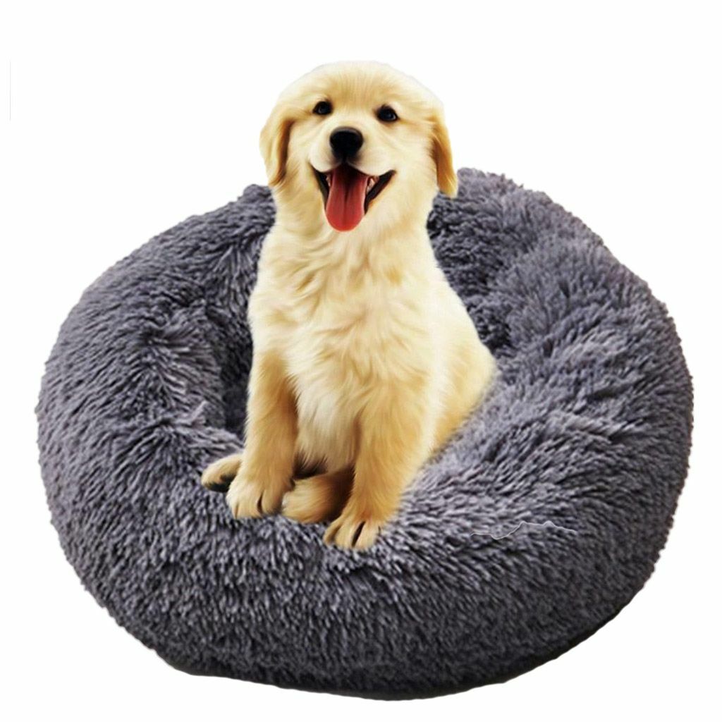 Warm Plush Round Donut Pet Dog Cat Bed Fur Cuddler Soft Puppy Calming Bed Kennel