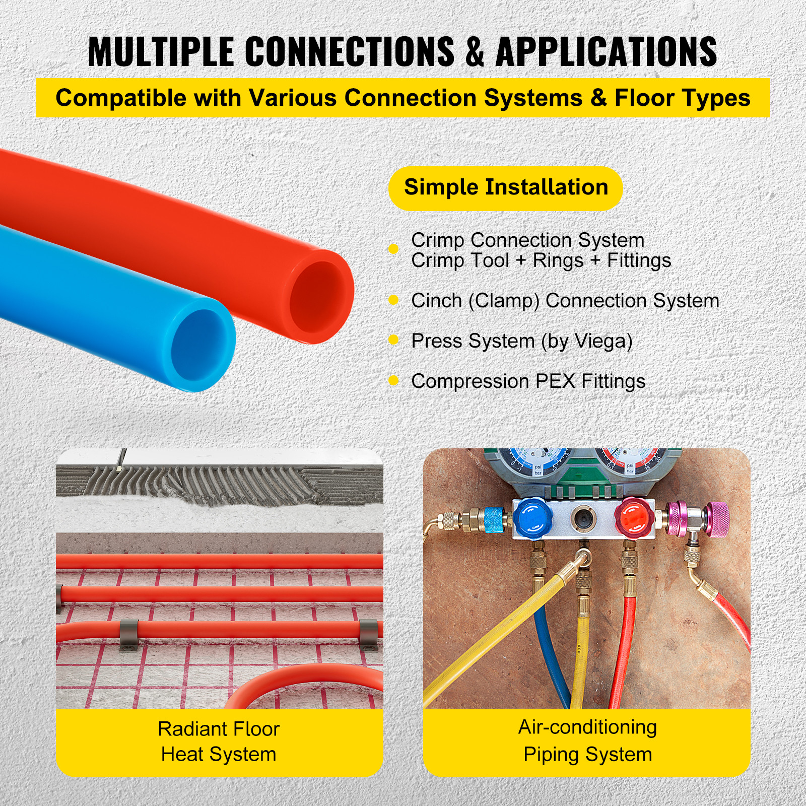 1/2" 600ft 2 Coils 300' Red & 300' Blue PEX Tubing Certified Oxygen Barrier