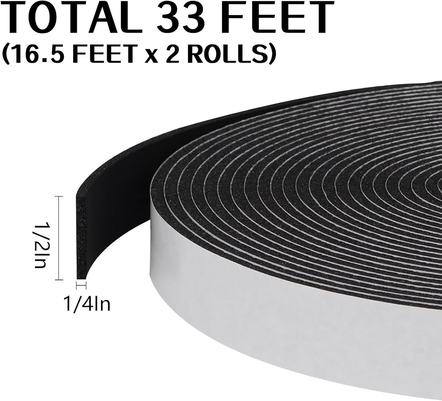 Foam Insulation Tape Self Adhesive, 1/2In X 1/4In X 33Ft Weather Stripping for D