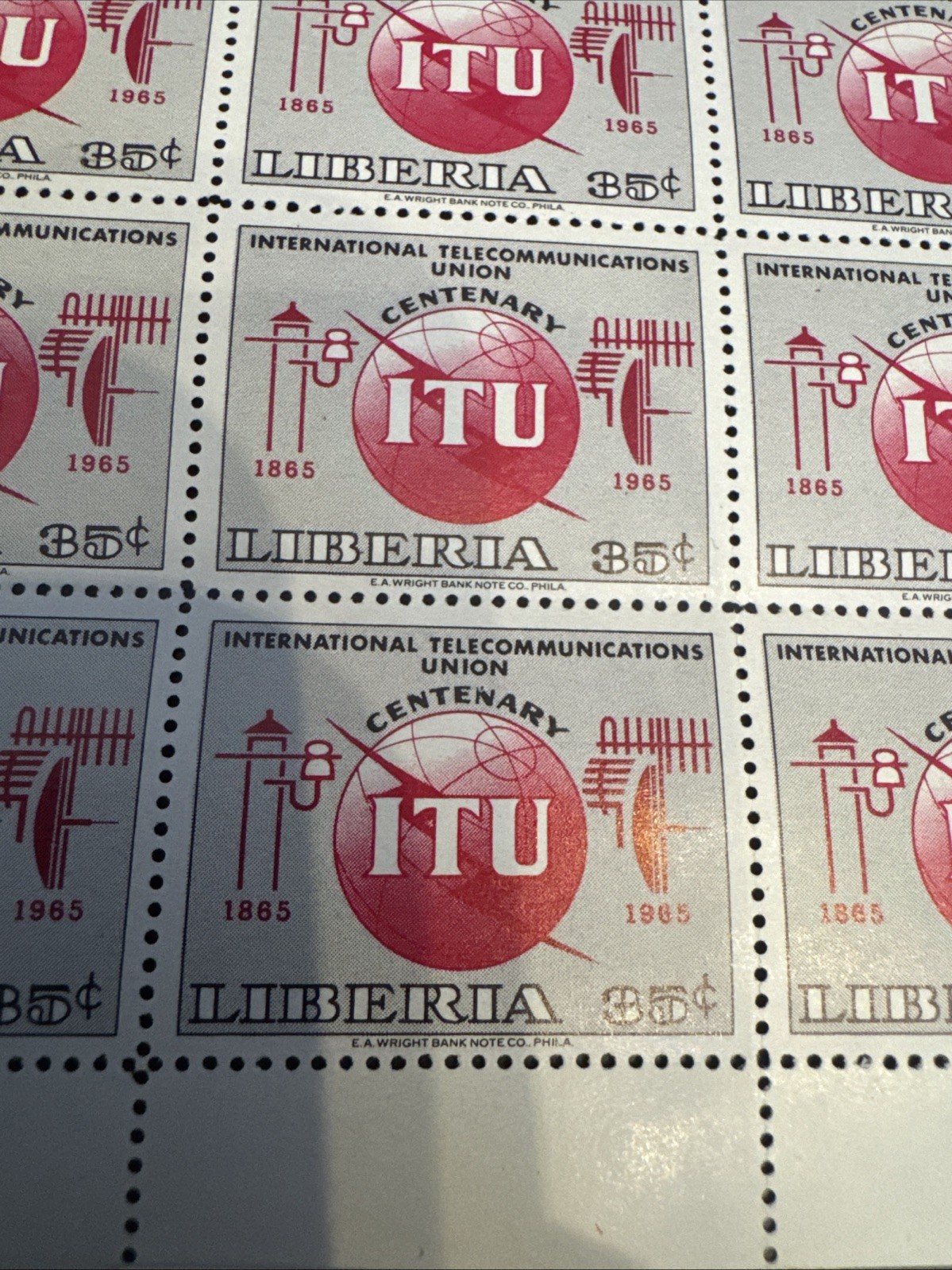 Lot of 3 Sheets of 24 Liberia ITU Centenary Stamps First Day Covers