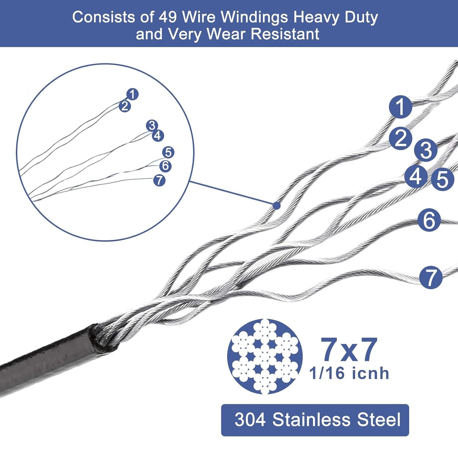 328FT 304 Stainless Steel Wire Rope Cable, Black Vinyl Coated, 150Pcs 1/16''Alum