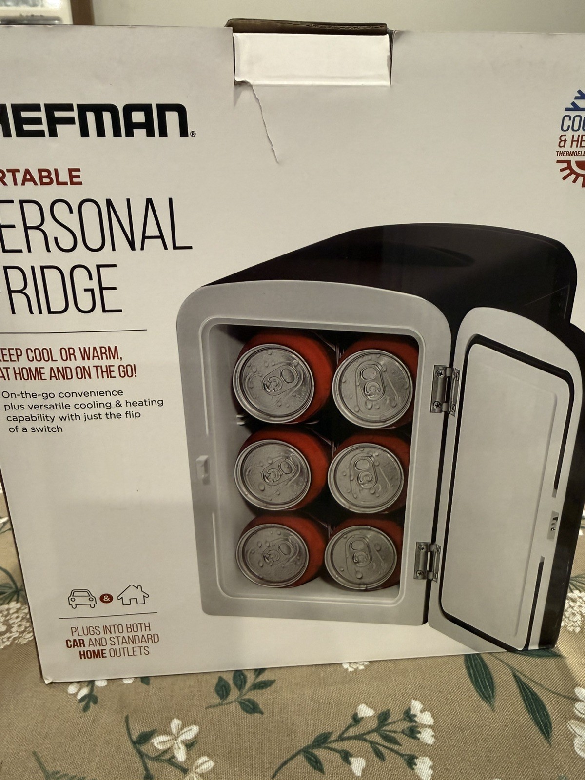 CHEFMAN Portable Black Personal Mini Fridge AC/DC Cools Or Heats