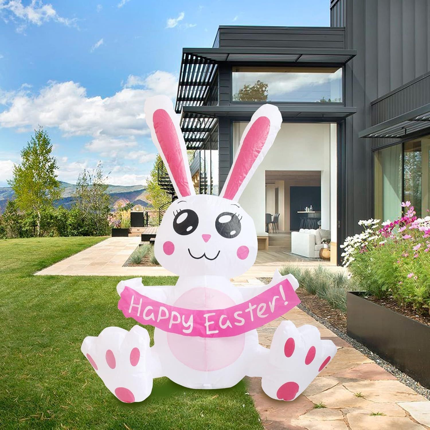 3.8 FT Easter Inflatable Cute Bunny Outdoor Decorations, Easter Blow up Banner B