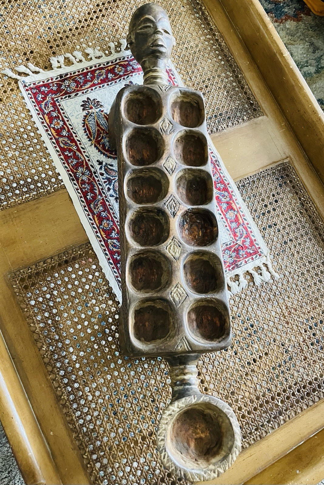 Antique Hand Carved African Woman Man Figural Mancala Game Board Tribal Art