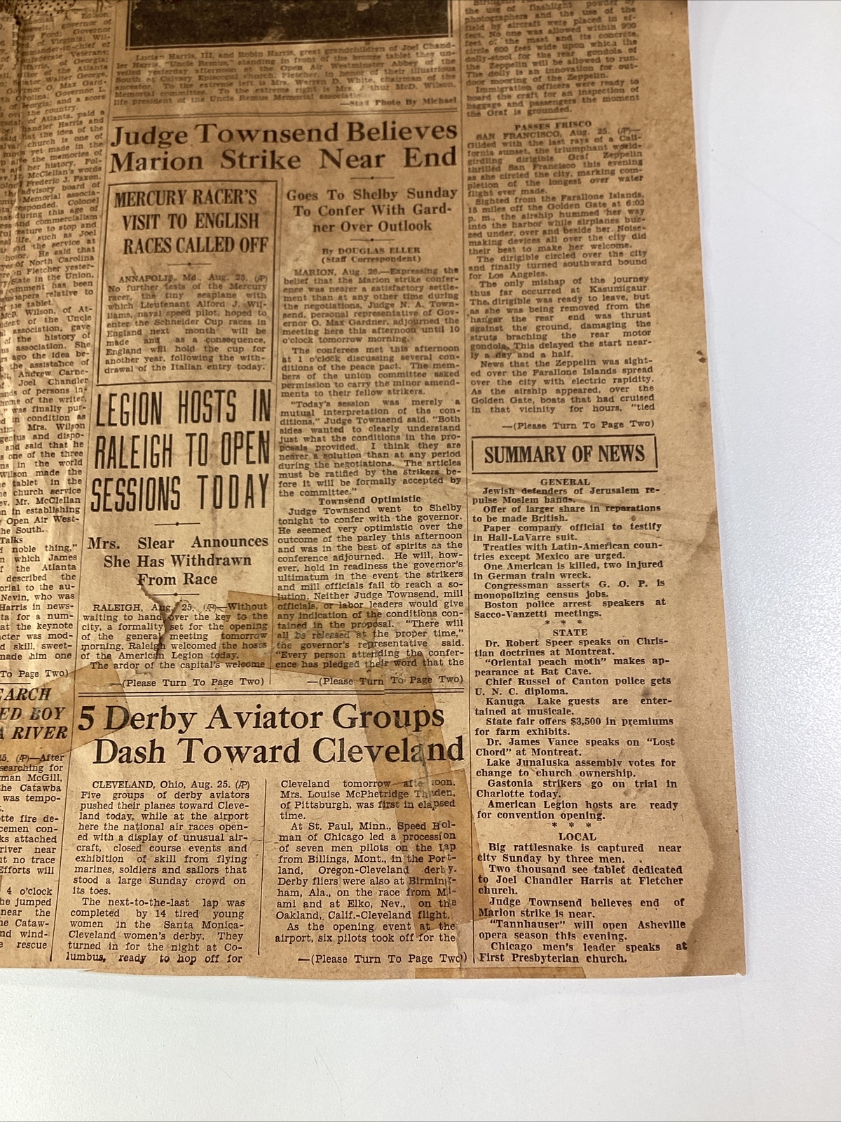 Ashville NC Newspaper Aug 26, 1929 Opera Zeppelin Israel Uncle Remus Great Ads!