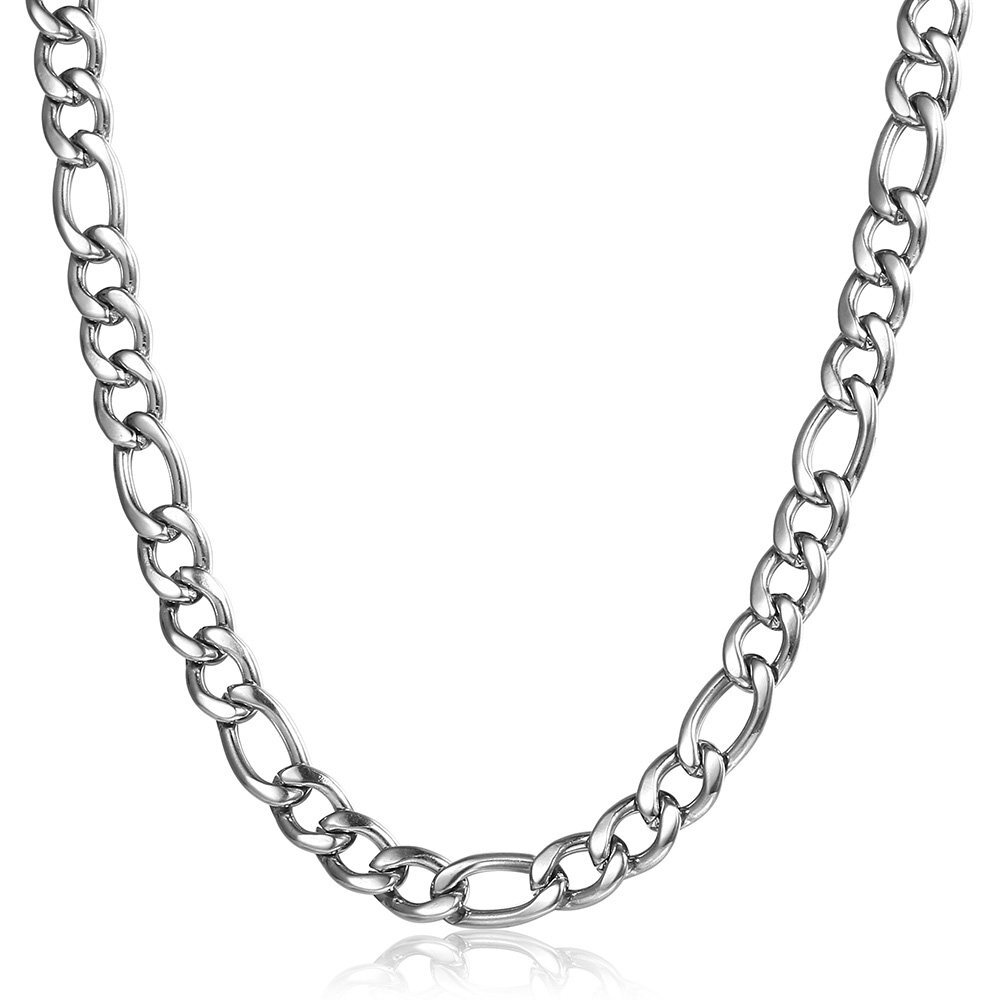 3/5/7/9mm Silver Stainless Steel Figaro Chain Necklace Choker Men Women 16-30"