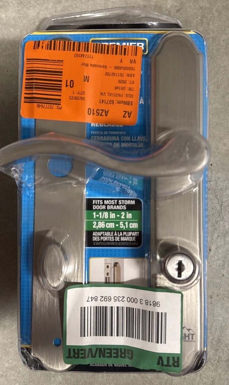 Wright Premier VMT115SN Storm Screen Door Keyed Locking Mortise Lever, Nickel