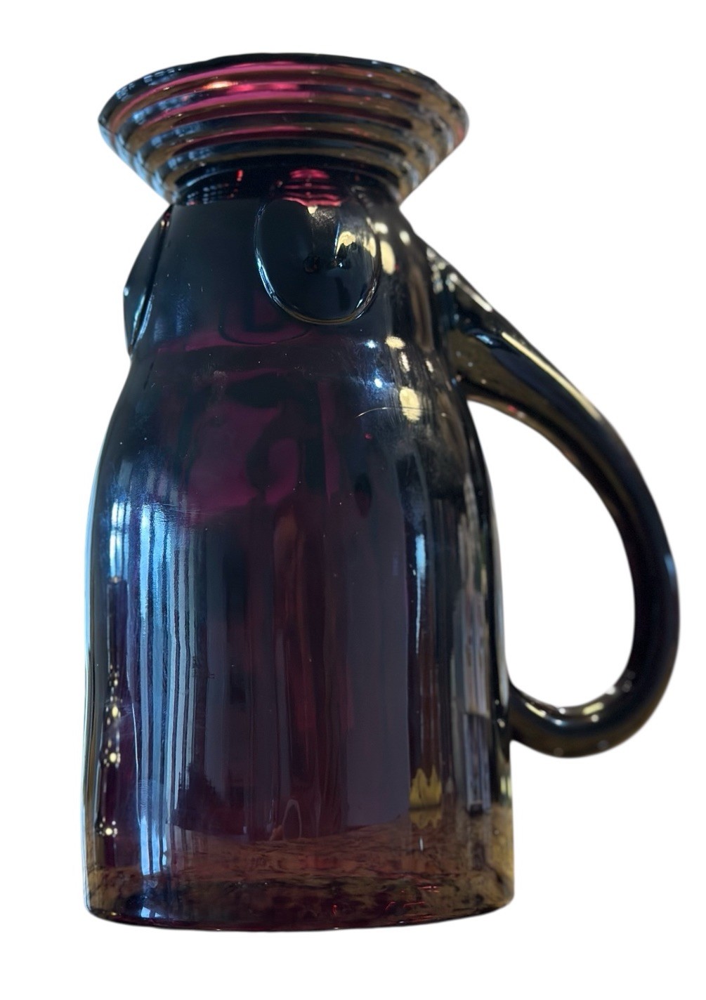 New Martinsville Moondrops Black Amethyst Glass Art Deco Cocktail Shaker Pitcher