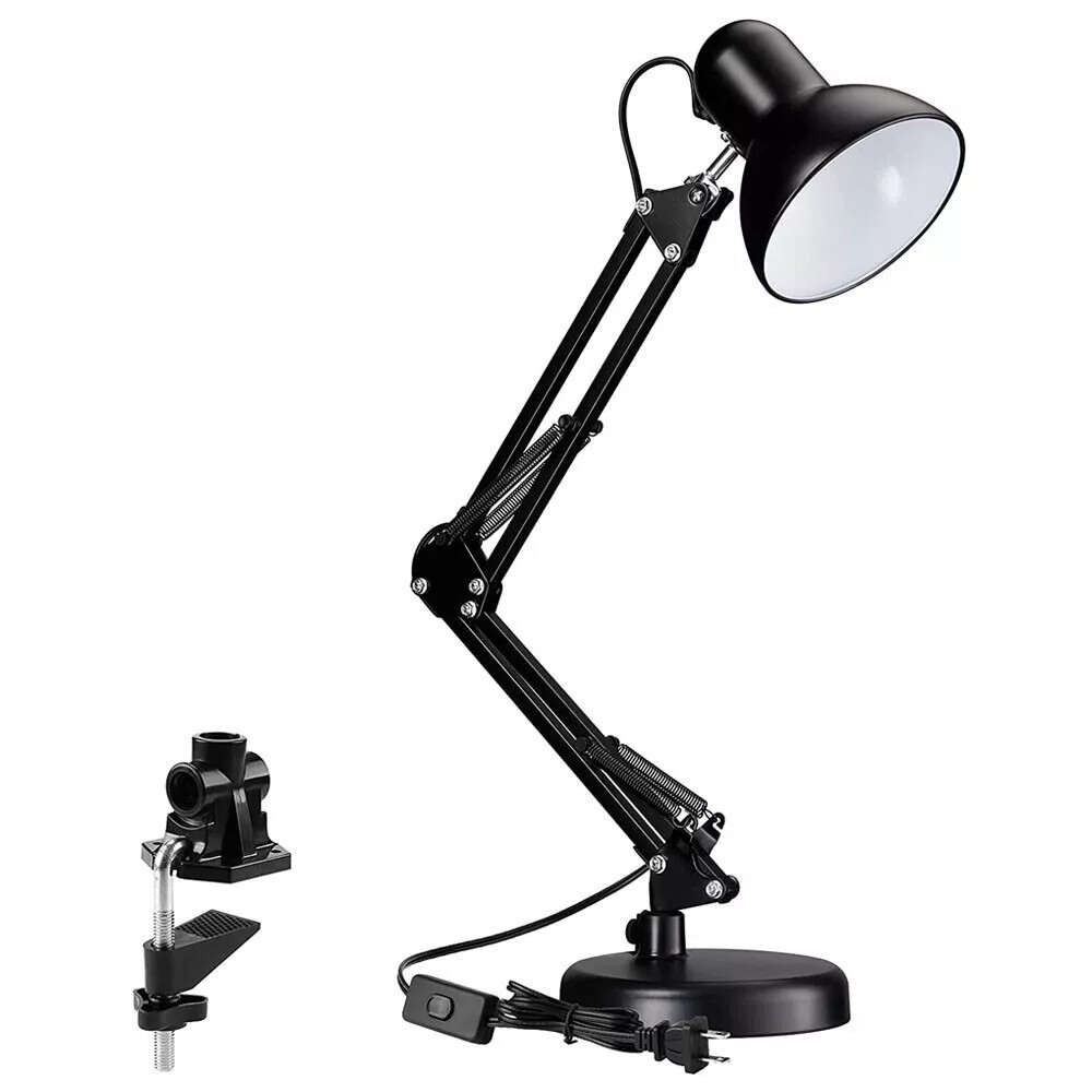 Metal Swing Arm Desk Lamp, Multi-Joint, Adjustable Arm, White Finish