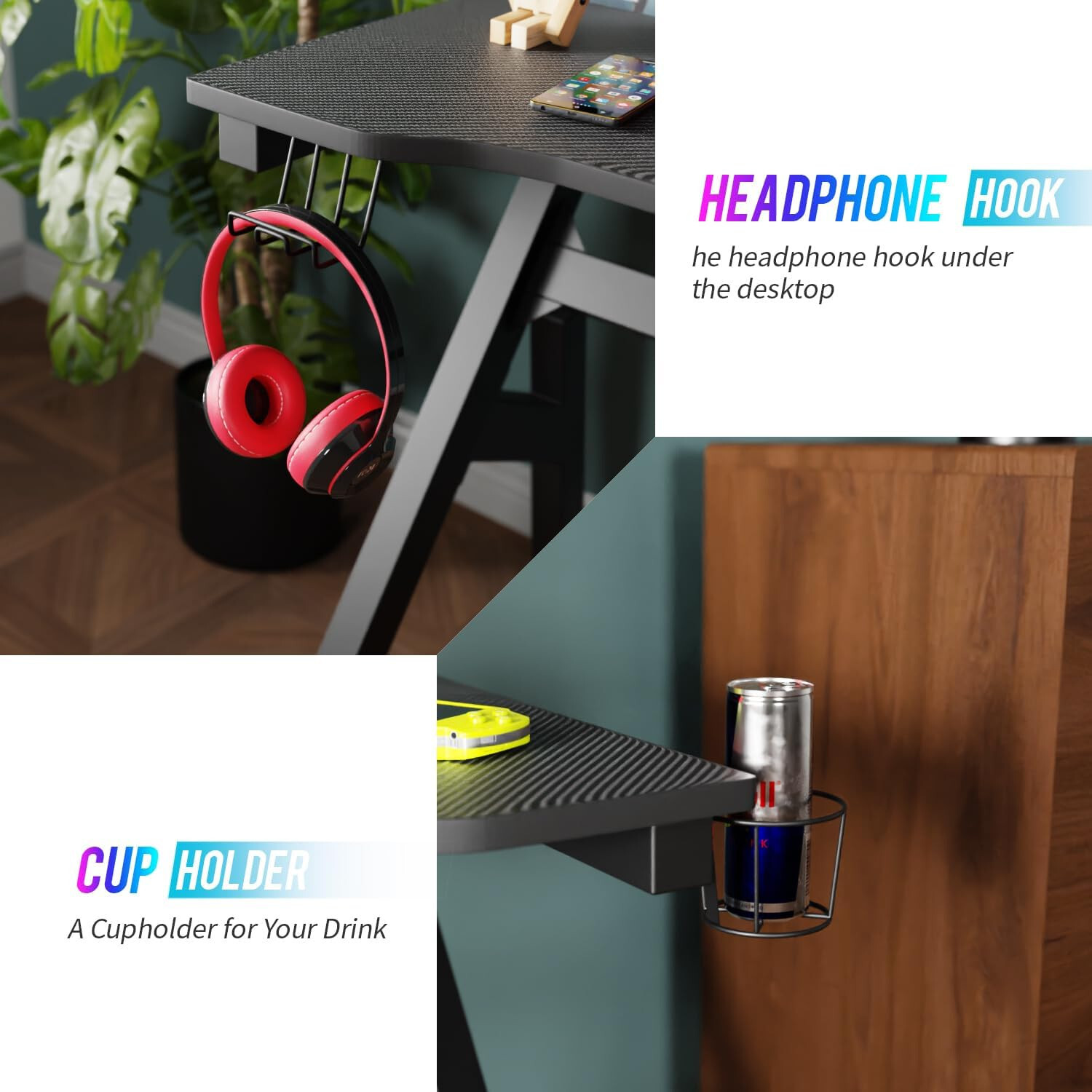 47 Inch Gaming Desk PC Carbon Fiber Table Ultimate Gamer Workstation