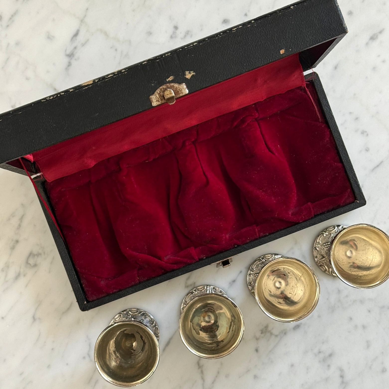 Vintage Victorian Barware with Cherub & Grapes - 4 Small Plated Wine Goblets