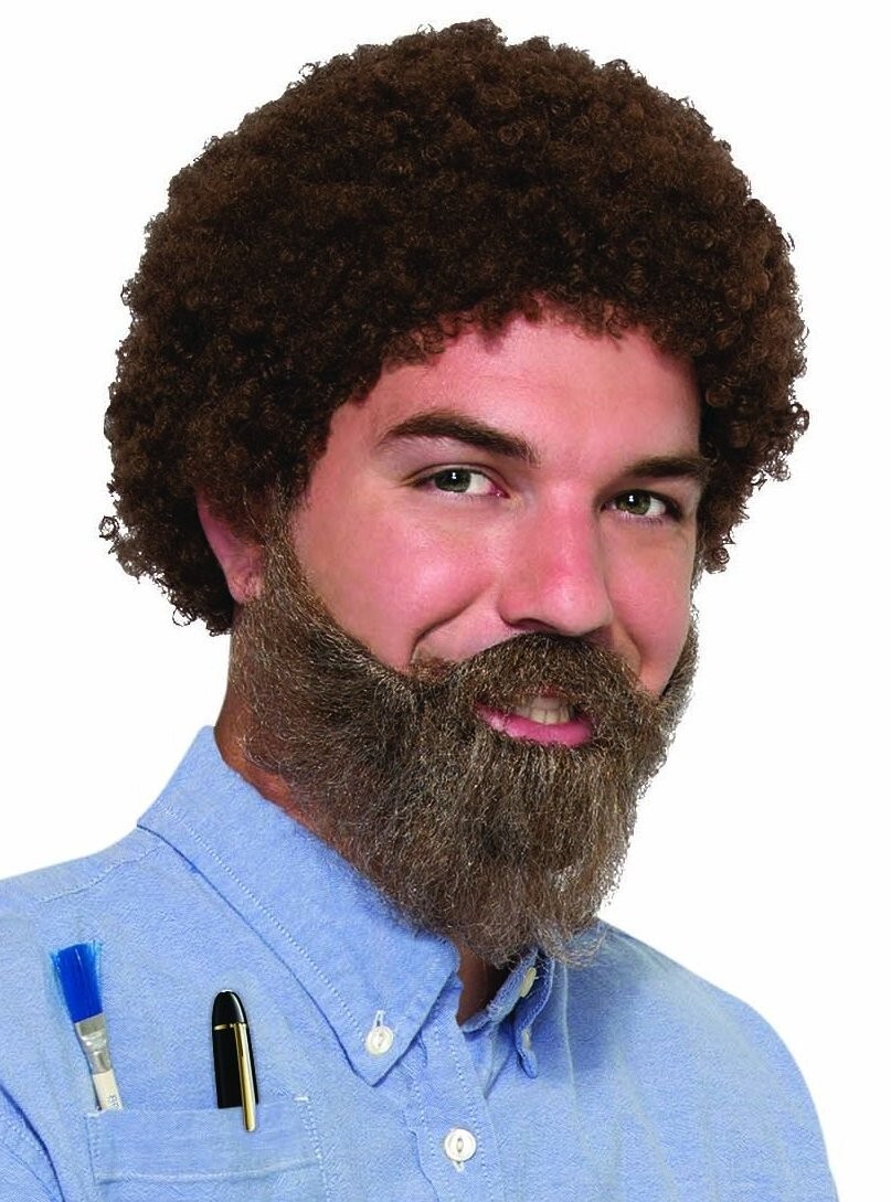 80s Man Costume Wig Brown Curly Hair Beard Moustache Set Artist Painter TV NEW