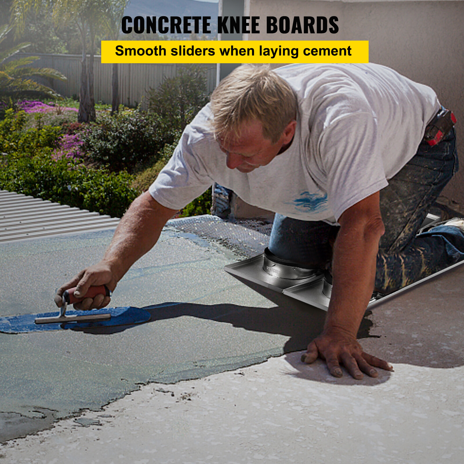 VEVOR Concrete Slider Knee Boards Pair Sliding Boards 30" x 8" Stainless w/ Pads