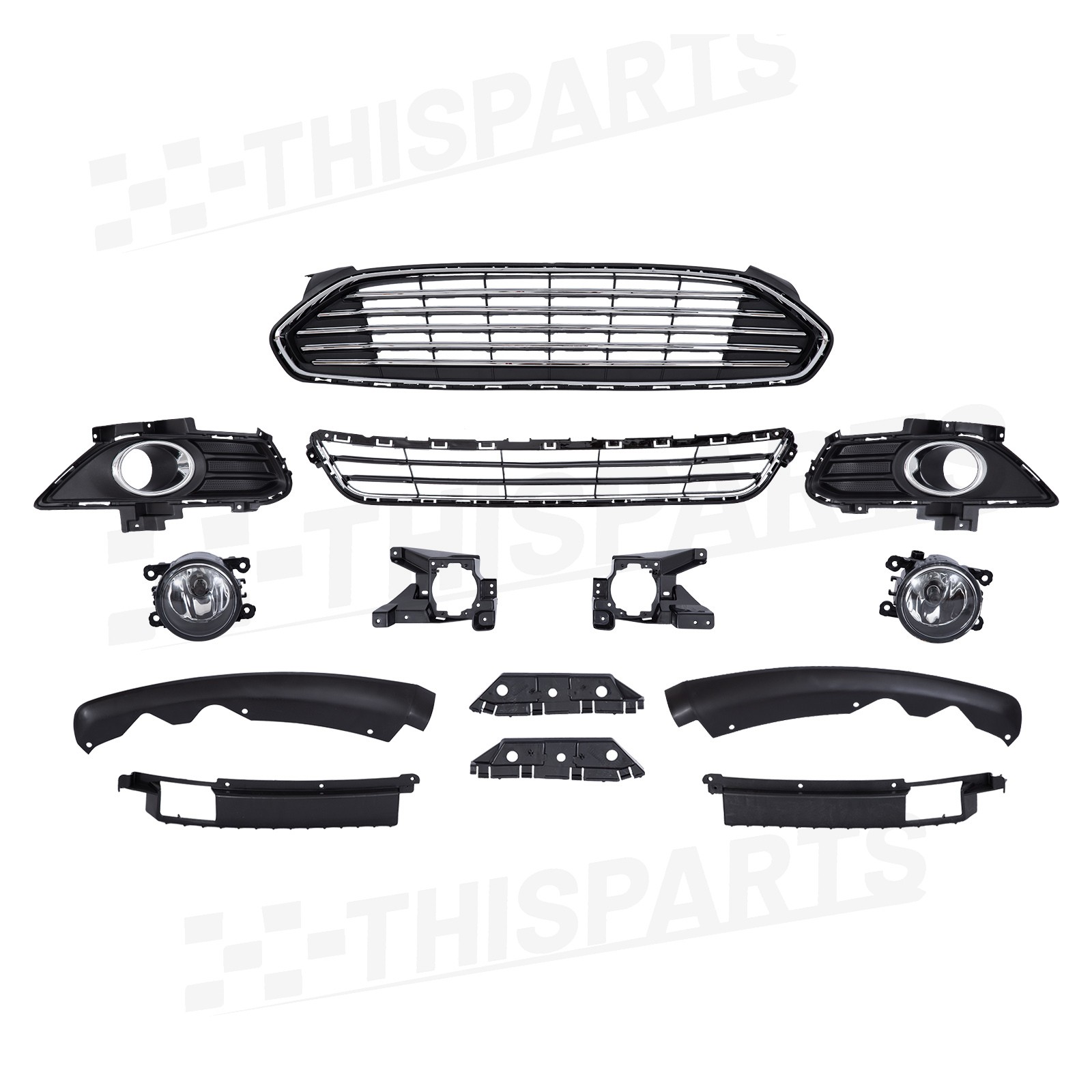 For 2013-2016 Ford Fusion Front Bumper Cover Grille Fog Light w/Chrome Molding