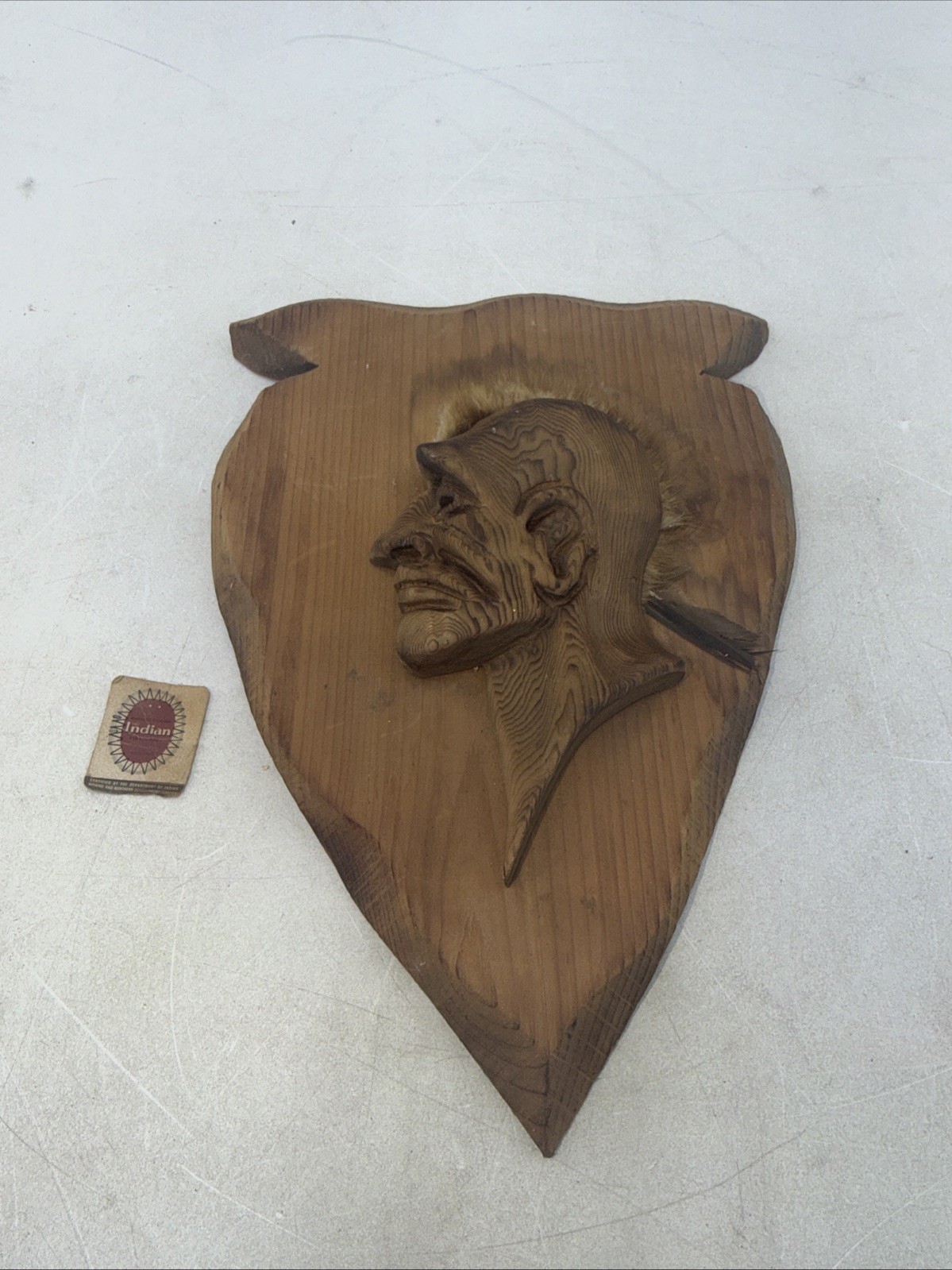 Authentic Canadian Indian Wood Carving With Beaver Pelt Mohawk Hand Carved