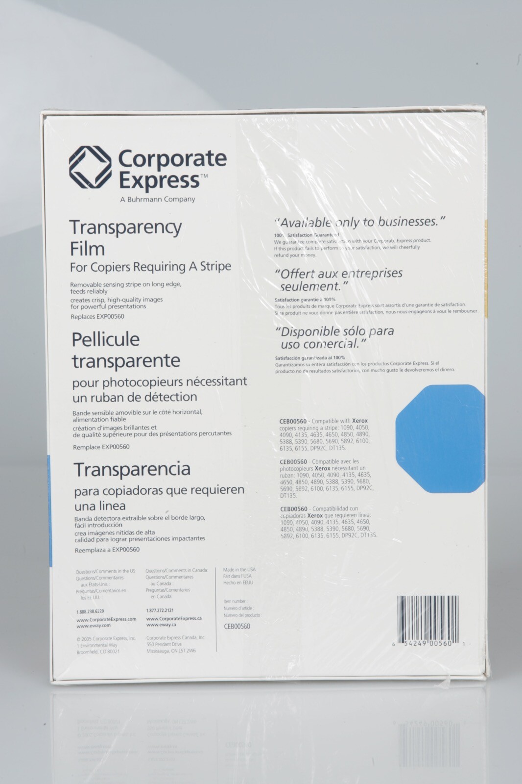 Transparency Film For COPIERS REQUIRING STRIPE 100 Sheets 8.5x11 CEB00560