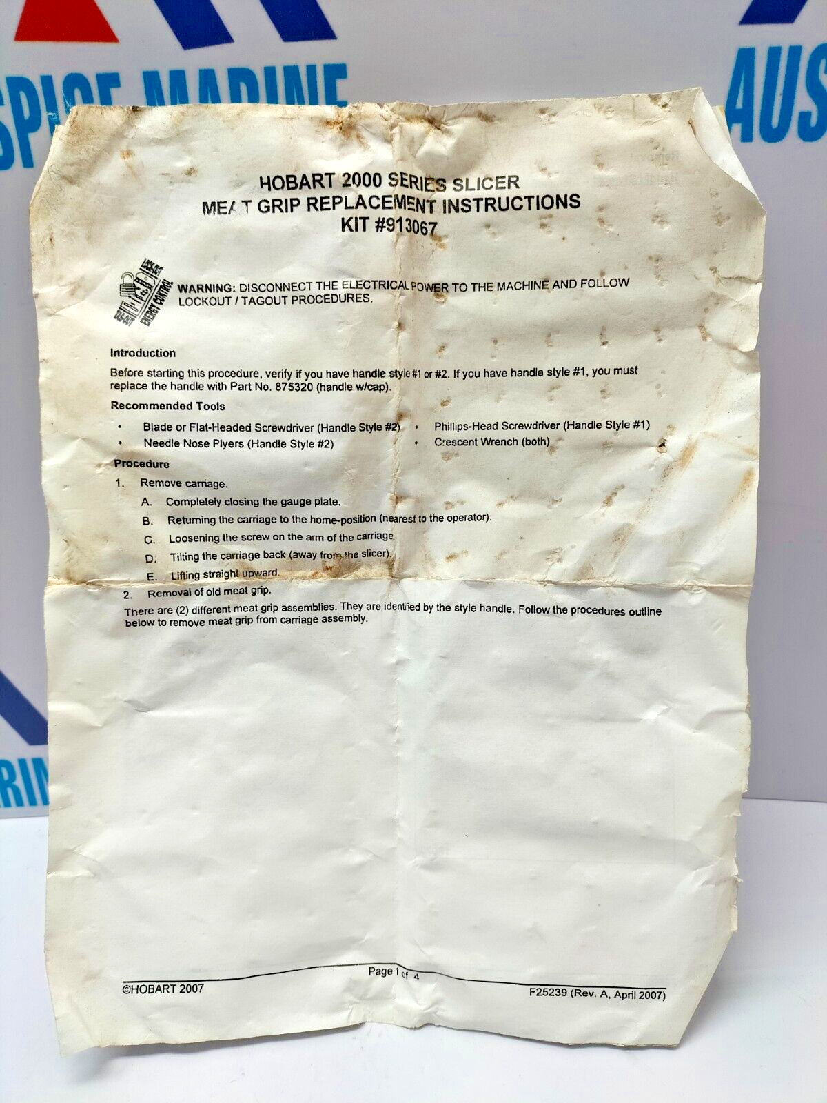 Hobart 2000 Series Slicer Meat Grip Kit #913067