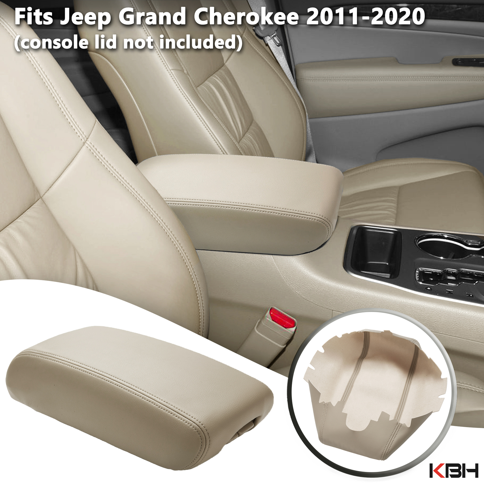 Fit Jeep Grand Cherokee 2011-2020 Center Console Lid Armrest Leather Cover Beige