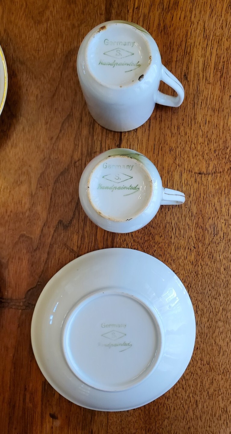 Antique Chocolate Set, Germany, Hand Painted W/Roses, Massive 34 Piece Set!