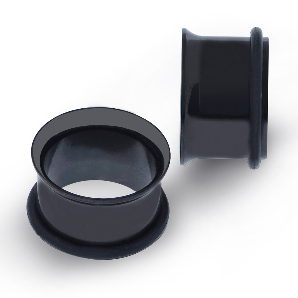 PAIR STAINLESS STEEL FLESH TUNNELS SINGLE FLARED EAR GAUGES PLUGS W/O-RINGS