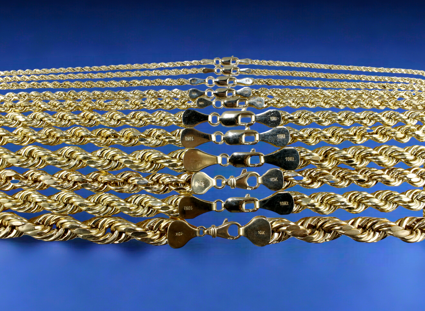 10K Yellow Gold 2mm-10mm Rope Chain Necklace Diamond Cut All Sizes Real