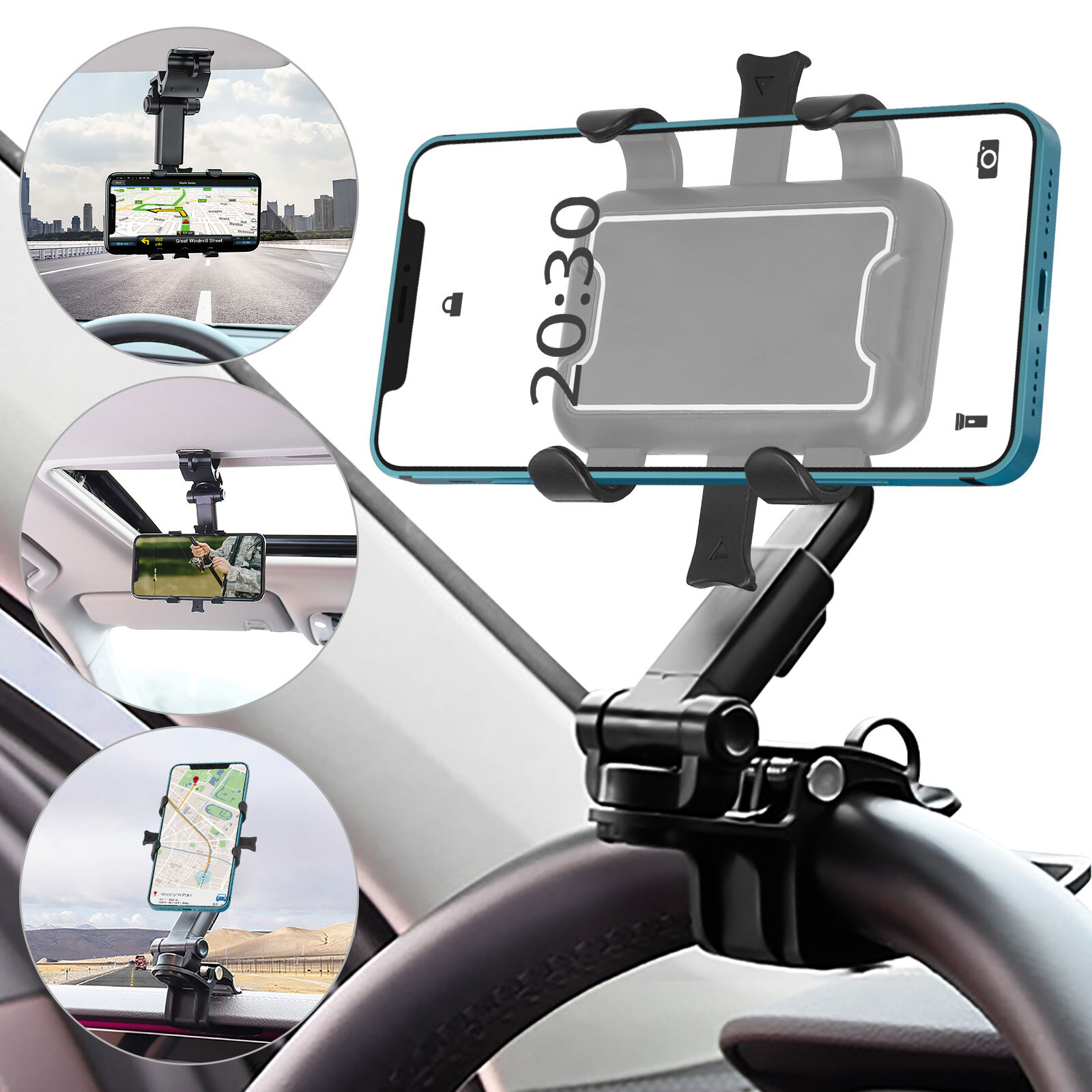 Car Dashboard Stand Universal 360° Cell Phone Clip Holder Steering Wheel Mount