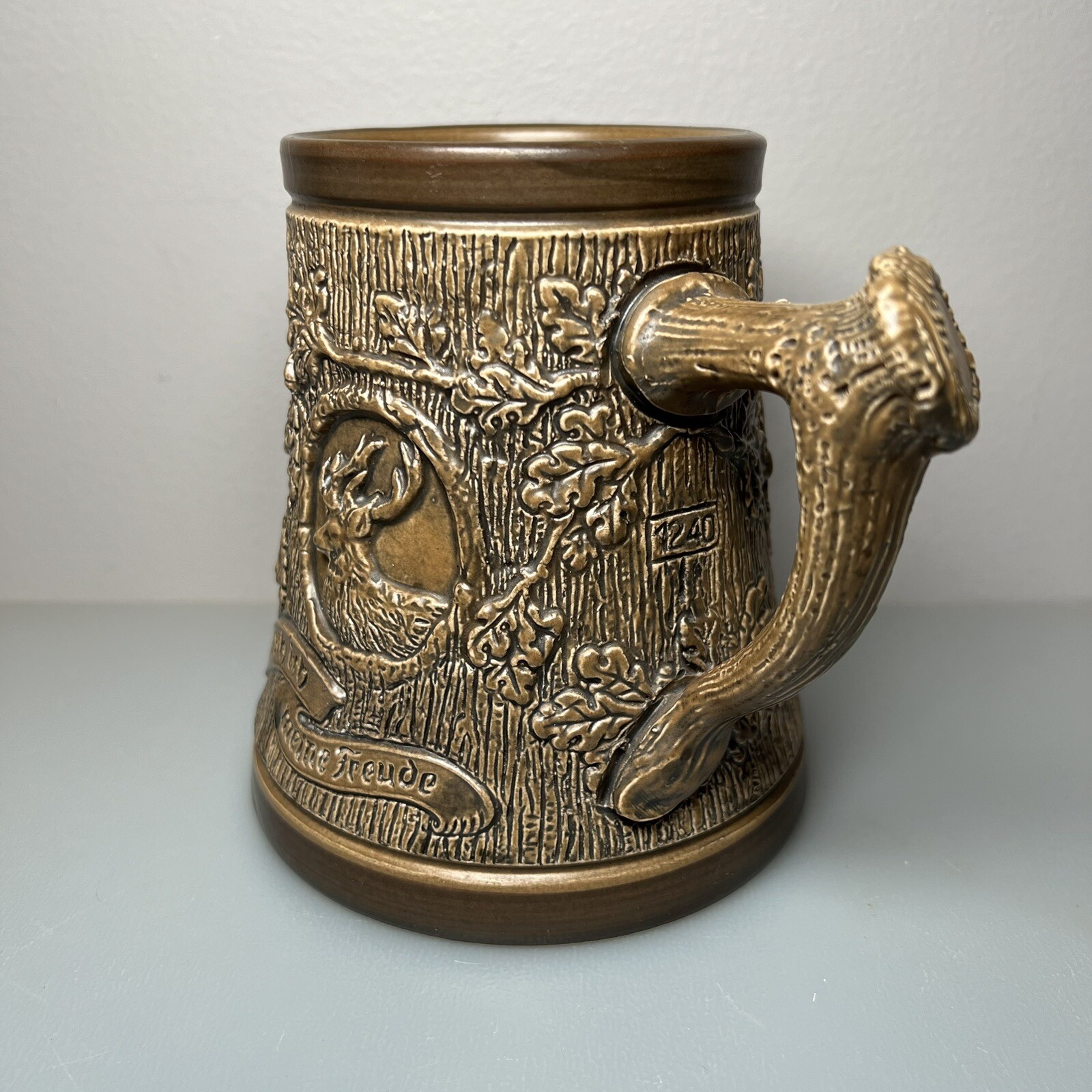 Western Germany Ceramic STAG ELK Beer STEIN MUG Hunter Dogs Black Forest German