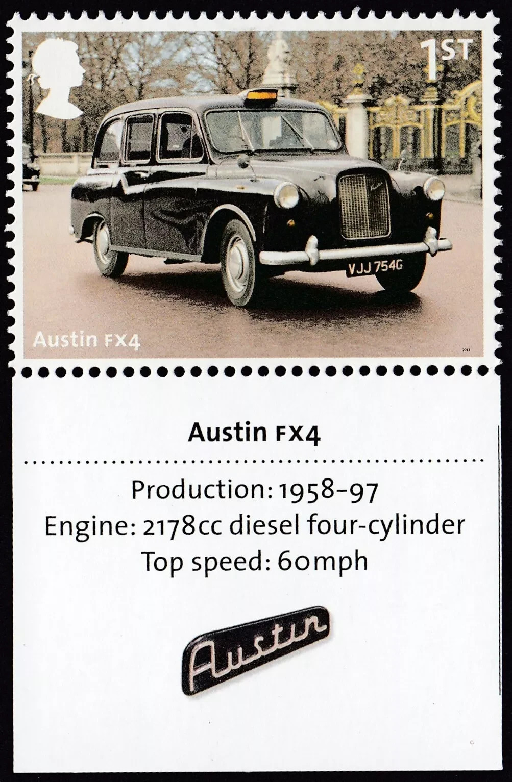 Austin FX4 London Taxi 1958-1997 car  GB 2013 MNH mint stamp D149